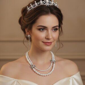 Fancy Faux pearl and Rhinestone Bows Jewel Set